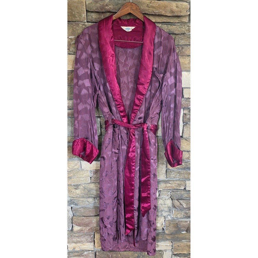 VTG 50s Sears Pilgrim Robe Purple Geometric Jacquard Satin Trim Mid Century M